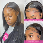 Ronashow Short Bob Wig Bone Straight 13*4 Lace Frontal Wig Natural Color